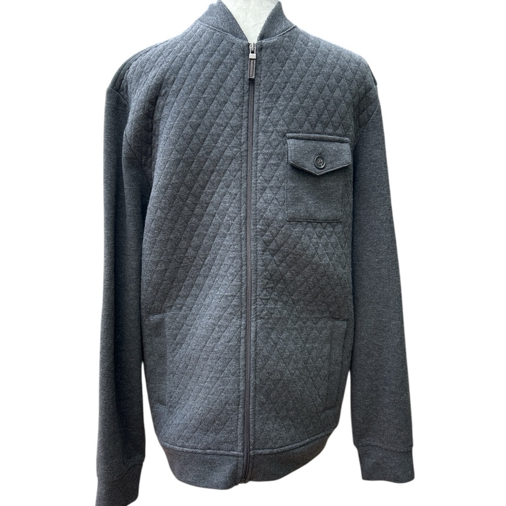 Tasso Elba Grey Quilted Cotton Cardigan Sweater